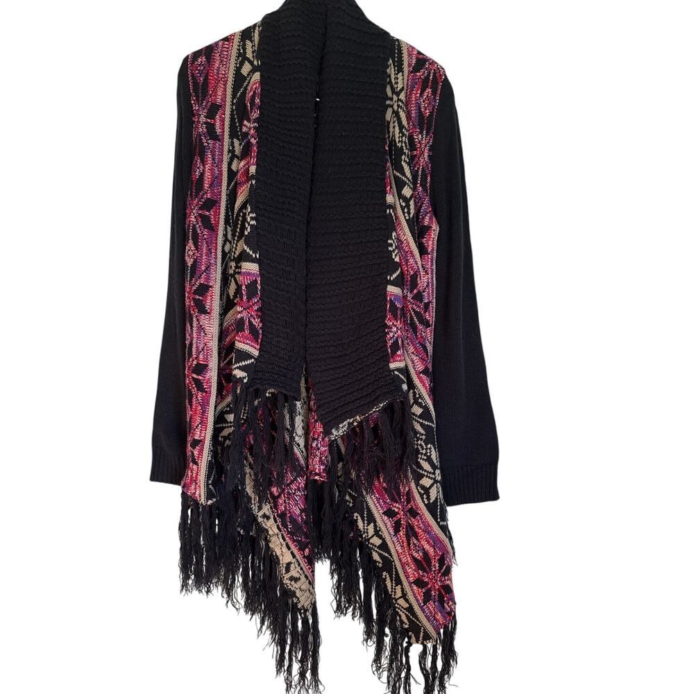 Boho Fringe Waterfall Cardigan Geometric Aztec Southwestern Sweater M
